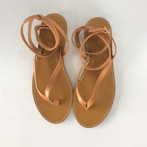 Jcrew new leather cognac flat thong sandals